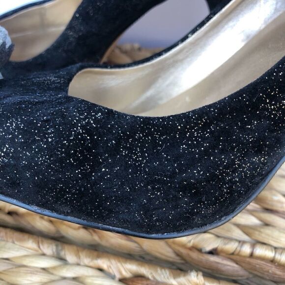 Ann Taylor Loft Black Velveteen Gold Glitter Heels - Picture 6 of 14